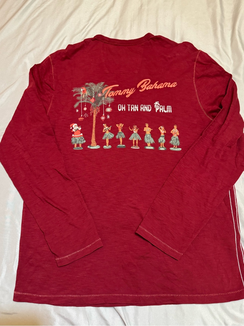 Tommy Bahama Christmas Holiday Red “Oh Tan and Palm” Hula Girl Shirt Small